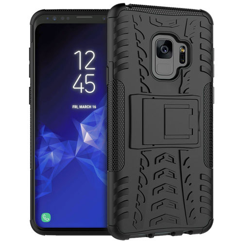 Dual Layer Rugged Tough Case & Stand for Samsung Galaxy S9 - Black